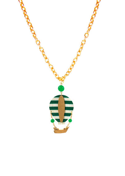 Hot Air Balloon Striped Green Necklace - Lebole Maison